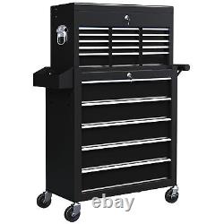 HOMCOM Rolling Tool Chest Lockable Roller Cabinet with with 14 Drawers Black