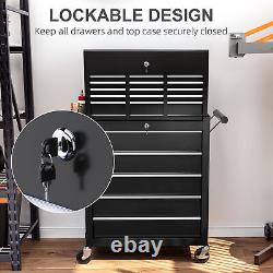 HOMCOM Rolling Tool Chest Lockable Roller Cabinet with with 14 Drawers Black