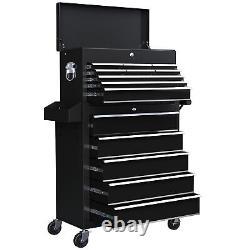 HOMCOM Rolling Tool Chest Lockable Roller Cabinet with with 14 Drawers Black