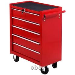 HOMCOM Tool Trolley with 5 Drawers Steel Tool Chest on Wheels with Handle Red