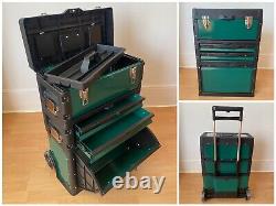 HUAQI 3 Part Mobile Stackable Rolling Chest Trolley Cart Wheels Tool Storage Box
