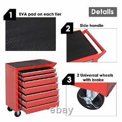 Heavy Duty Tool Chest Portable Workshop Storage Cart Drawers Trays Lockable Red