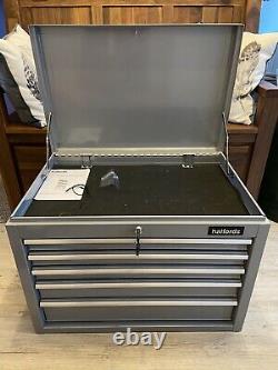 Limited Edition Silver Grey Halfords 5 Drawer Top Chest Tool Box Light Use Vgc