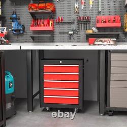 Lockable 5-Drawer Tool Chest Steel Storage Cabinet with Wheels, Red