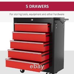 Lockable 5-Drawer Tool Chest Steel Storage Cabinet with Wheels, Red