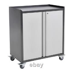 Mobile Metal Storage Cupboard 2 Door Lockable Filing Cabinet Tool Chest Box Cart