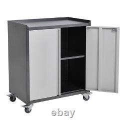 Mobile Metal Storage Cupboard 2 Door Lockable Filing Cabinet Tool Chest Box Cart