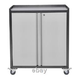 Mobile Metal Storage Cupboard 2 Door Lockable Filing Cabinet Tool Chest Box Cart