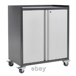 Mobile Metal Storage Cupboard 2 Door Lockable Filing Cabinet Tool Chest Box Cart