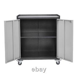 Mobile Metal Storage Cupboard 2 Door Lockable Filing Cabinet Tool Chest Box Cart