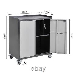 Mobile Metal Storage Cupboard 2 Door Lockable Filing Cabinet Tool Chest Box Cart