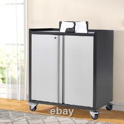 Mobile Metal Storage Cupboard 2 Door Lockable Filing Cabinet Tool Chest Box Cart