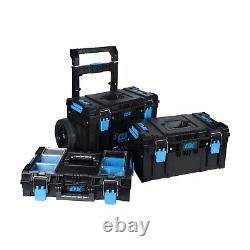 Ox Tooltrek 3 Piece Modular Deep Tool Box + Trolley Wheels + Shallow Box Set Up