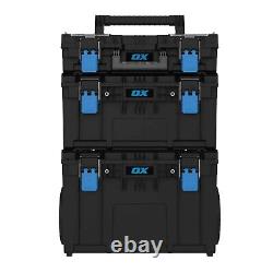 Ox Tooltrek 3 Piece Modular Deep Tool Box + Trolley Wheels + Shallow Box Set Up