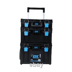 Ox Tooltrek 3 Piece Modular Deep Tool Box + Trolley Wheels + Shallow Box Set Up