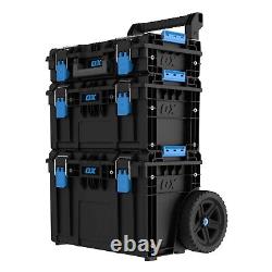 Ox Tooltrek 3 Piece Modular Deep Tool Box + Trolley Wheels + Shallow Box Set Up