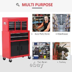 Portable Red Toolbox with 6 Drawers, Lockable Top Chest Anti-Slip Mats HOMCOM