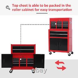 Portable Red Toolbox with 6 Drawers, Lockable Top Chest Anti-Slip Mats HOMCOM