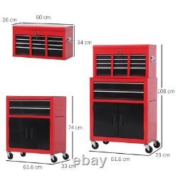 Portable Toolbox Tool Box Top Chest Cabinet Garage Storage Roll Cab Red HOMCOM