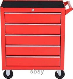 Professional Rolling Tool Cabinet 5 Drawer Metal Workshop Box Chest Trolley Red