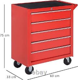Professional Rolling Tool Cabinet 5 Drawer Metal Workshop Box Chest Trolley Red