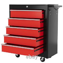 Red Steel Lockable Tool Chest HOMCOM 5-Drawer Tool Storage Cabinet with Wheels