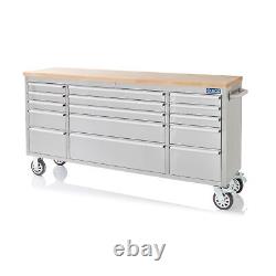 SGS 72in Stainless Steel 15 Drawer Work Bench Tool Box Chest Cabinet