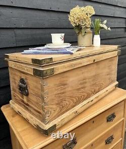 Small Victorian Pine Tool Chest / Blanket Box