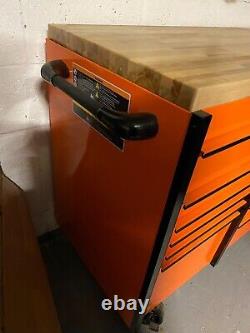 Snap On KRL 722 Tool Box, Roll Cab, Tool Chest, 54 Wooden Top. Orange