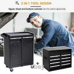 Steel 4-Drawer Duo-Door Rolling Tool Cabinet Tool Chest On Wheels Black