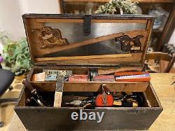 Stunning Vintage Carpenters Tool Box Chest with Immaculate Tools & Clamps