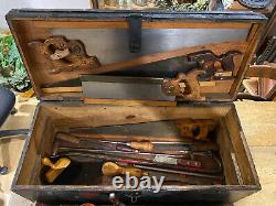 Stunning Vintage Carpenters Tool Box Chest with Immaculate Tools & Clamps
