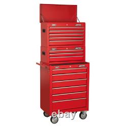Tool Box Top chest, Mid Box & Roll cab 14 Drawer Stack Red Sealey AP22STACK