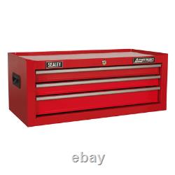 Tool Box Top chest, Mid Box & Roll cab 14 Drawer Stack Red Sealey AP22STACK