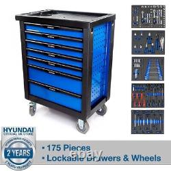 Tool Box WITH 175 TOOLS, Rolling Tool Cabinet, Hyundai Tool Chest with tools