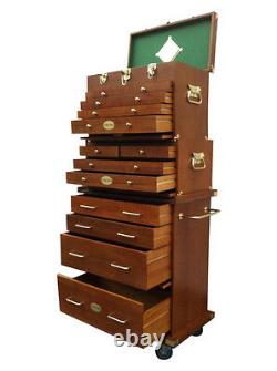 US Pro Tools Wooden Carpenters Woodworking Tool Box Chest Wood Cabinet Machinist