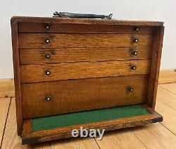 Vintage Wooden Collectors Engineers Tool Makers Box Chest Cabinet 5 Drawers