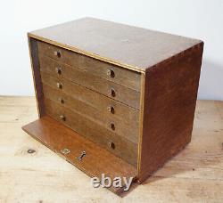 Vintage Wooden Engineers Cabinet Drawers / Machinist Tool Chest with Lock & Key