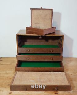 Vintage Wooden Engineers Cabinet Drawers / Machinist Tool Chest with Lock & Key