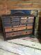 Vintage Wooden Scratch Built Engineers Tool Makers Box Chest Cabinet 9 Drawers