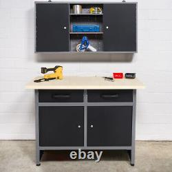 Wall Mounted Metal Tool Chest Box Workshop Garage Adjustable Shelf Cabinet Lock
