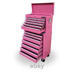 445 Boîte à outils à roulettes en acier avec 16 tiroirs rose Us Pro Tools