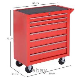 Armoire à outils à rouleaux DURHAND avec boîte de rangement à 7 tiroirs pour garage et atelier, rouge