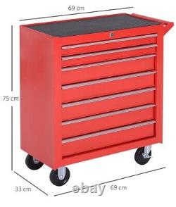 Armoire à outils à roulettes DURHAND pour garage d'atelier avec 7 tiroirs rouges