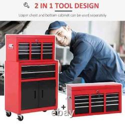 Armoire à outils en métal sur roues avec 6 tiroirs, adaptée au garage/usine, en rouge.