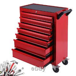 Armoire à outils roulante XL avec 7 tiroirs pour le garage, l'atelier, chariot en rouge