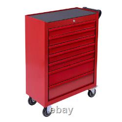 Armoire à outils roulante XL avec 7 tiroirs pour le garage, l'atelier, chariot en rouge