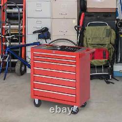 Armoire de rangement d'outils Durhand en acier avec 7 tiroirs et roulettes pivotantes, couleur rouge.