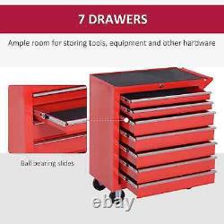 Armoire de rangement d'outils Durhand en acier avec 7 tiroirs et roulettes pivotantes, couleur rouge.
