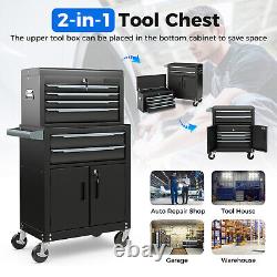 Armoire de rangement d'outils pour garage 2-en-1 avec 6 tiroirs, coffre à outils roulant avec roues et crochets